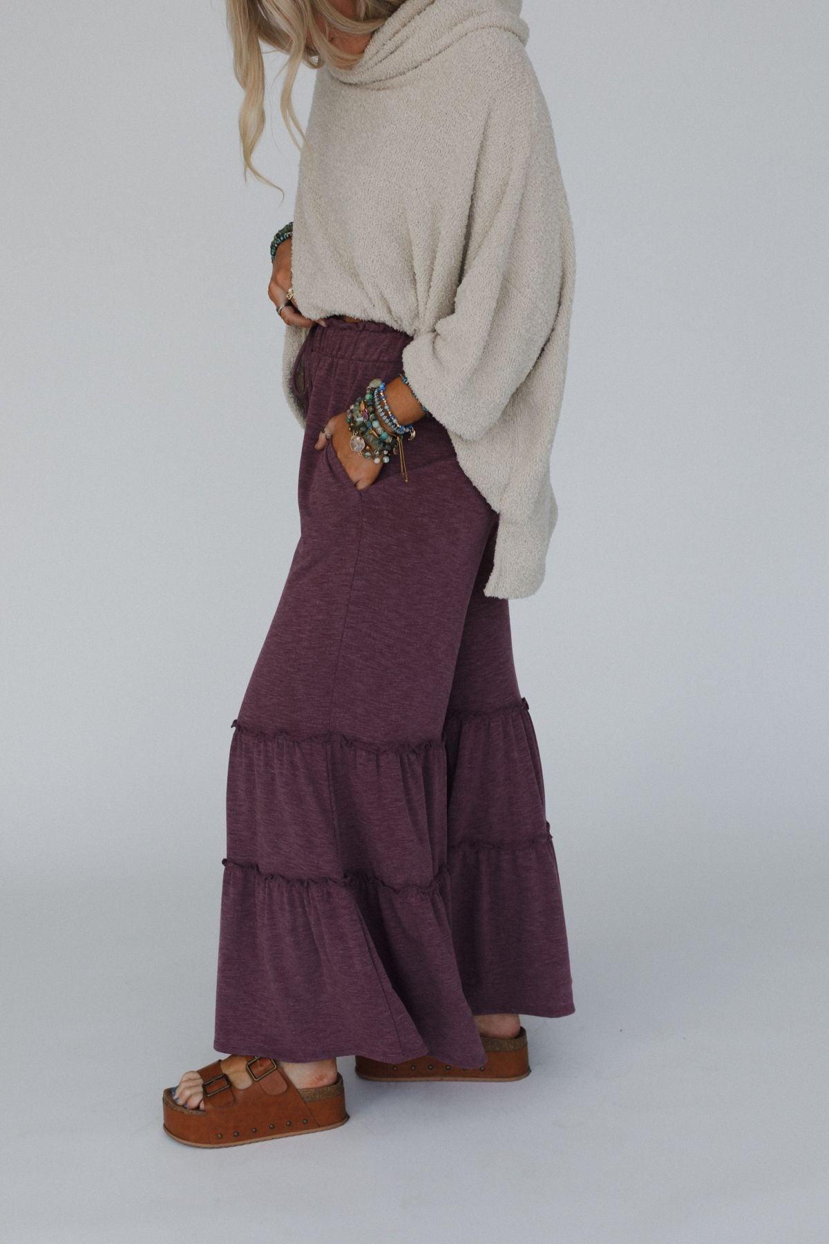 The Nest Milla Ruffled Wide Leg Pants - Burgundy – CY Fashion