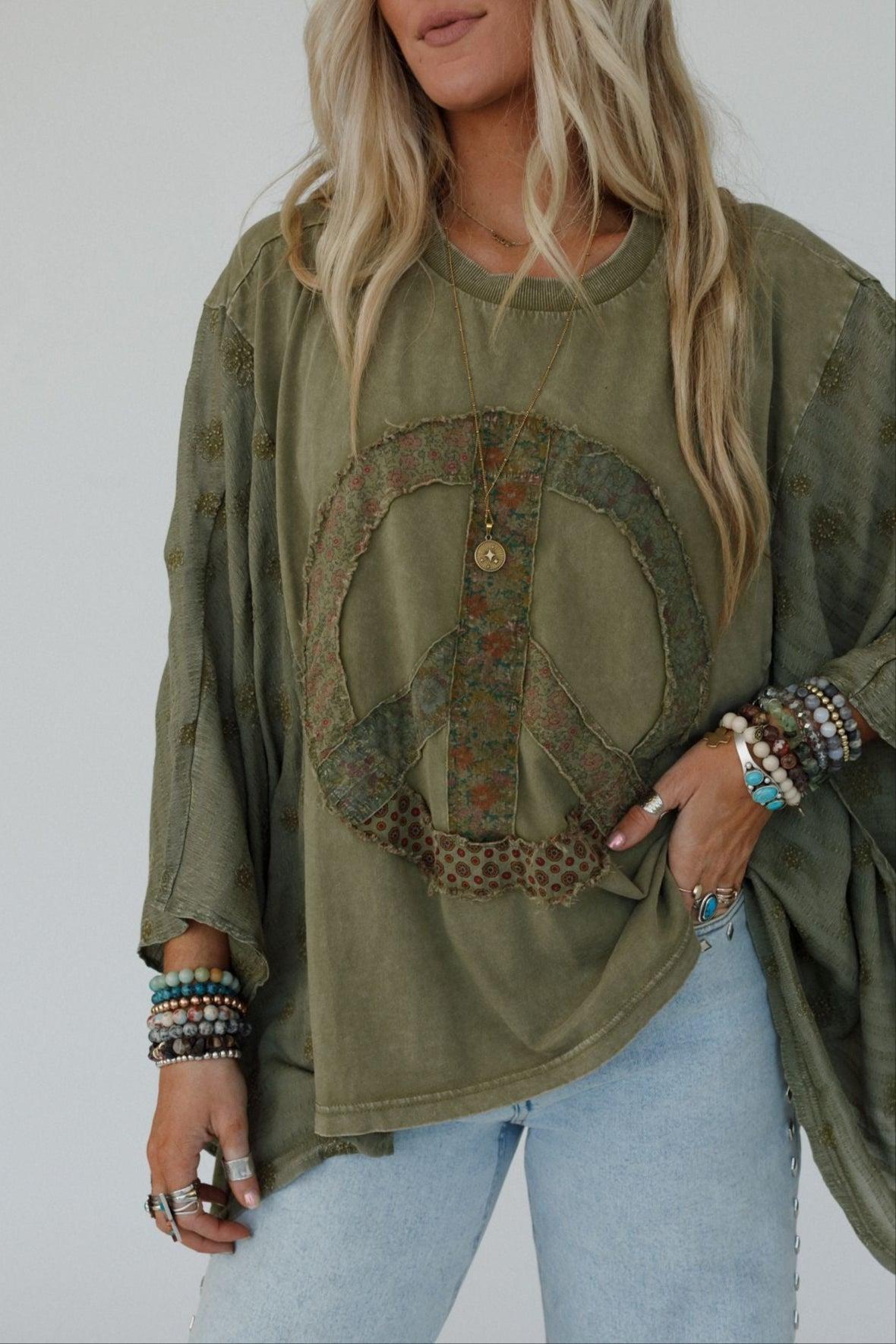 Peace Path Embroidered Top - Olive – Easel
