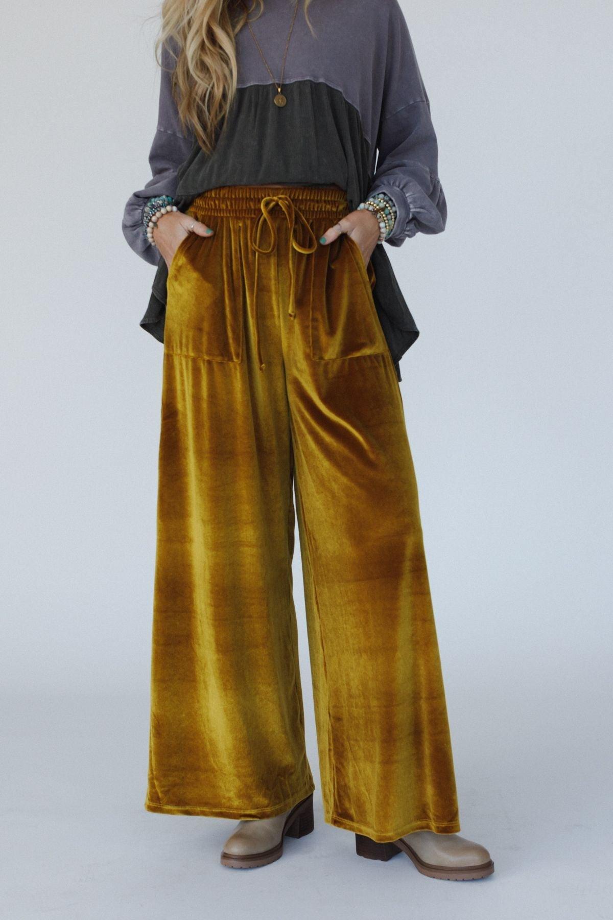 The Nest Relaxing Robin Velvet Wide Leg Pant - Marigold – CY Fashion