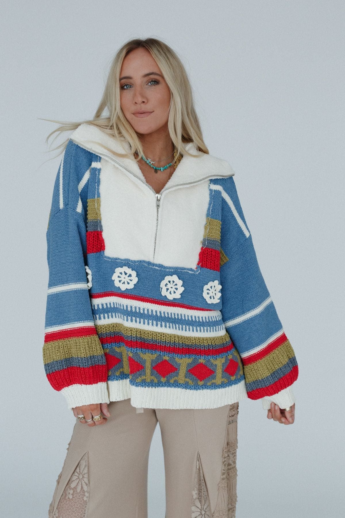 Opal Patterned Pullover - Blue Multi – POL Clothing