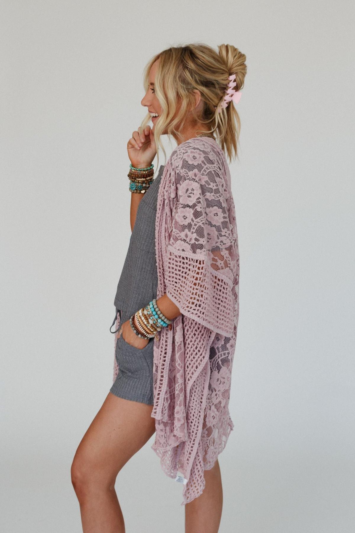 Breezy Floral Lace Kimono - Rose – Leto Accessories