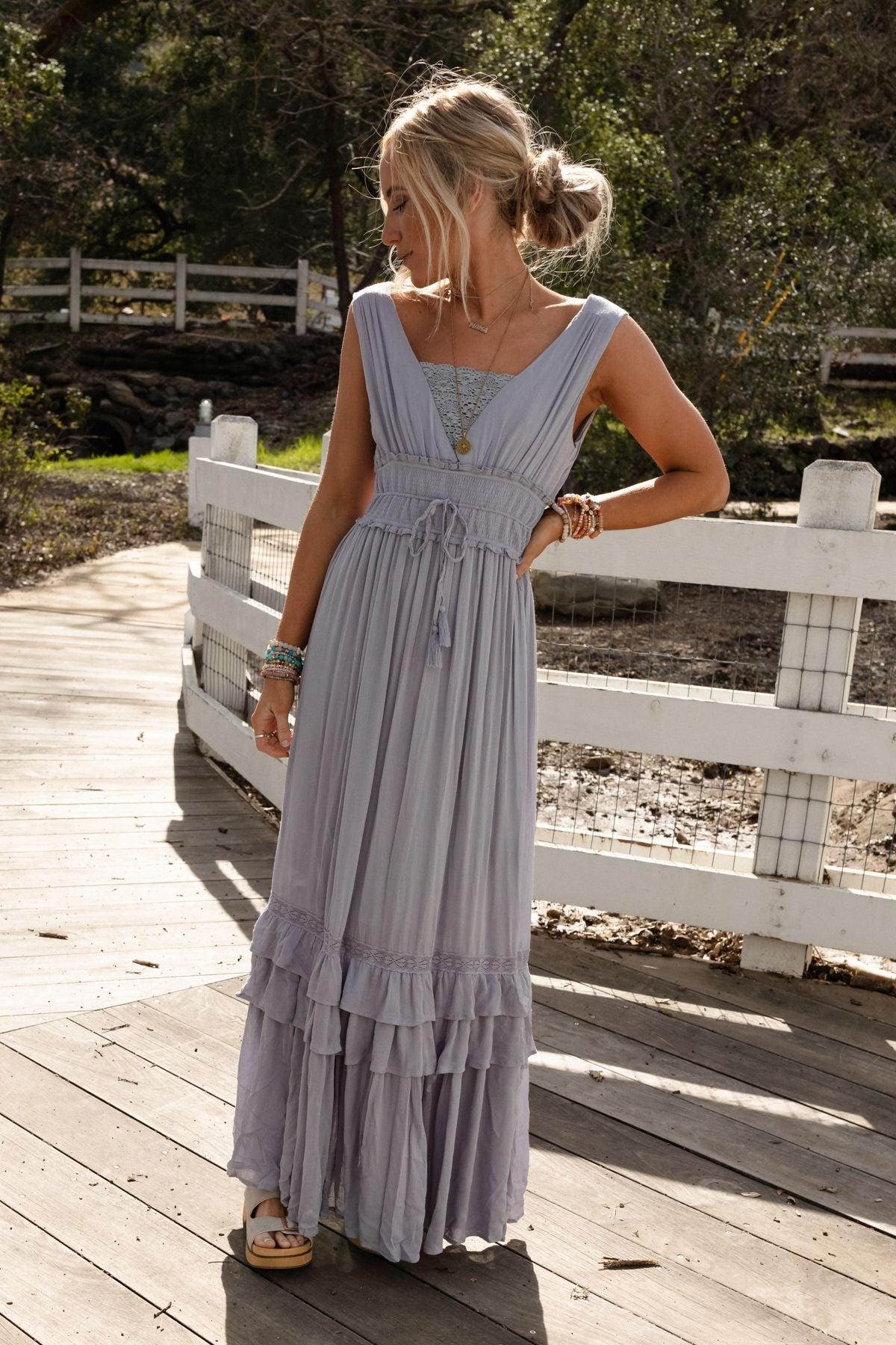 gray boho dress Santa Maria Tiered Lace Maxi Morilee Bridesmaid 31238 Chiffon Nataya Color:FRENCH NAVY day comfort