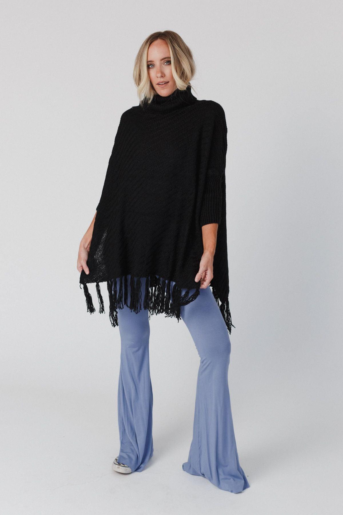 Paloma Poncho Sweater - Black – Leto Accessories