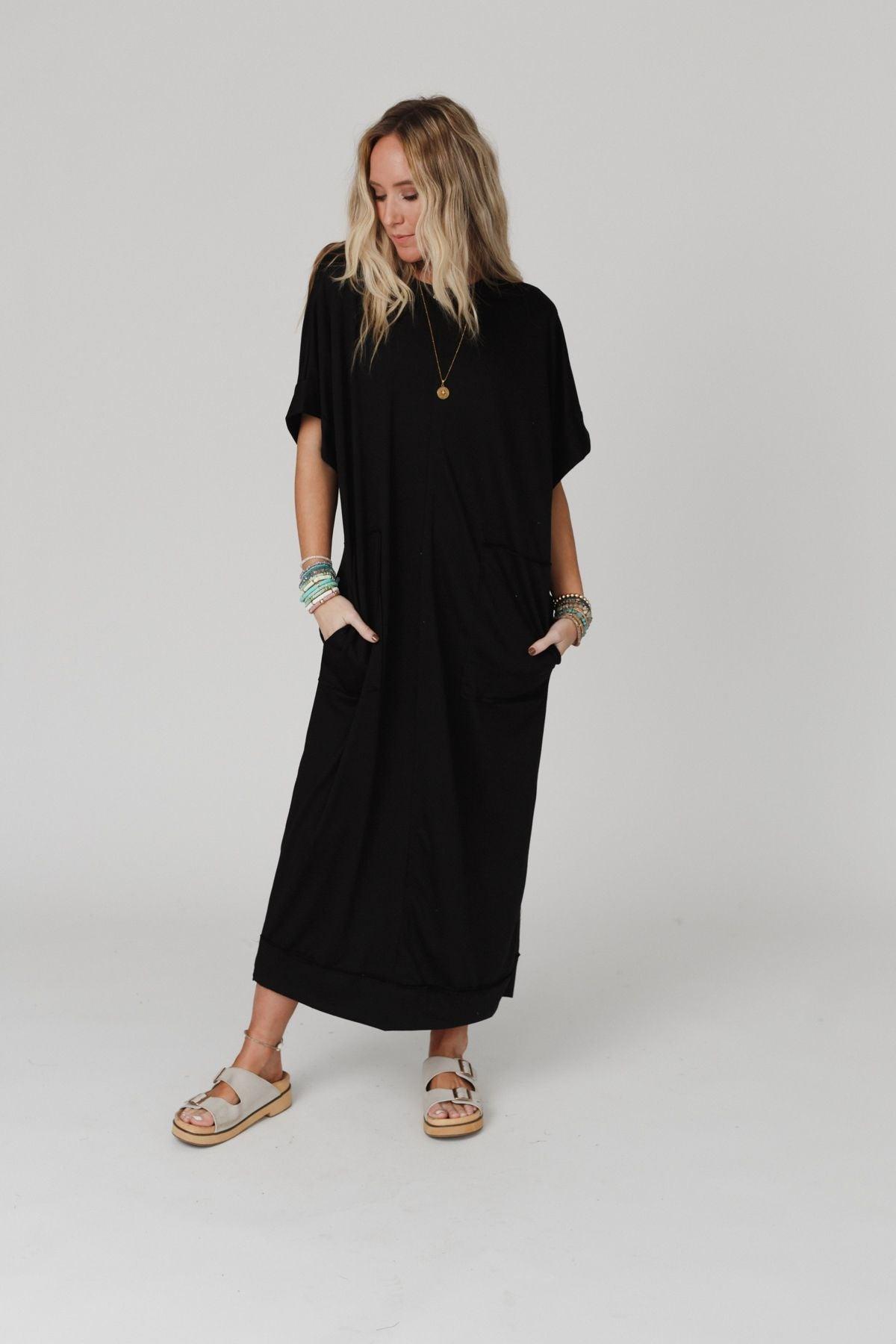 black maxi dress with short sleeves The Nest Laurel Sleeve - Black- Size M KissProm A-Line Prom Dresses 26WK09 Cut from a black Size:X-Large (12)