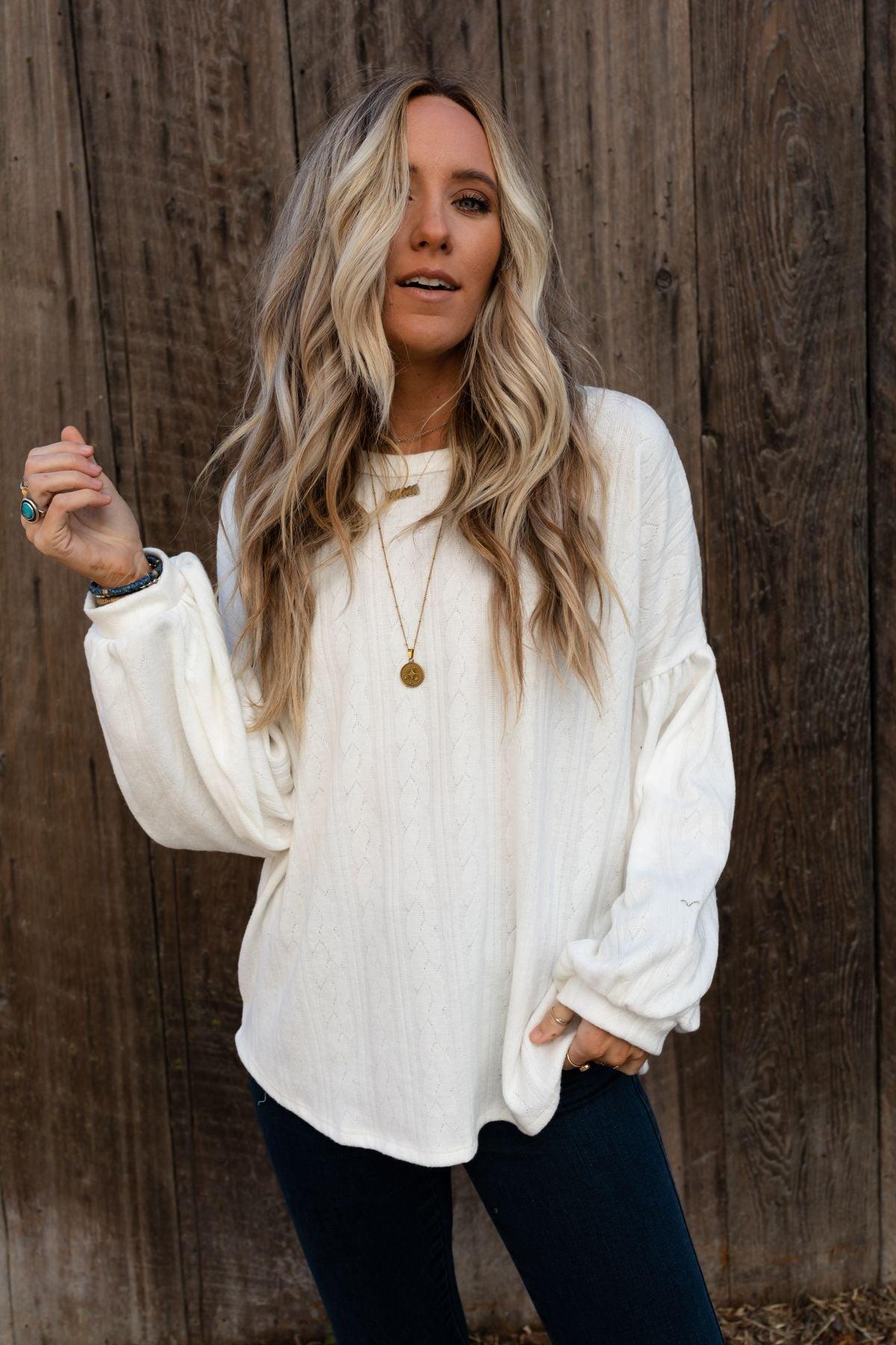 The Nest Sweet Heart Balloon Sleeve Knit Sweater - Cream – CY Fashion