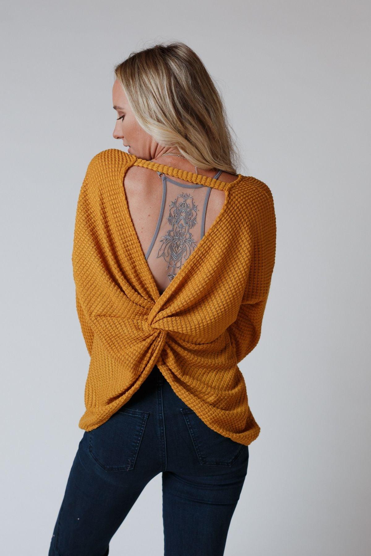 The Nest Flattering Open Back Thermal Knit Top - Mustard – CY Fashion