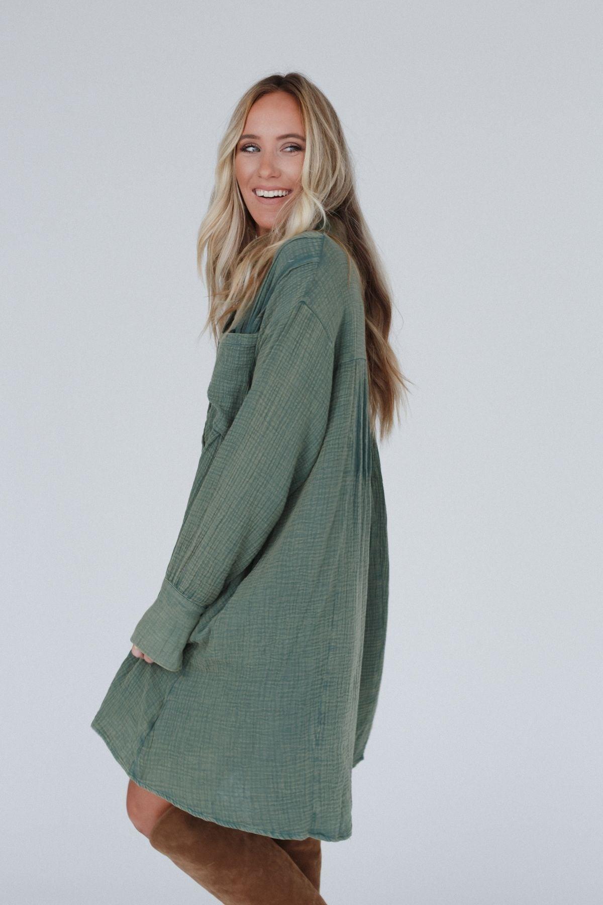 Marci Button Down Tunic Dress – Three Bird Nest