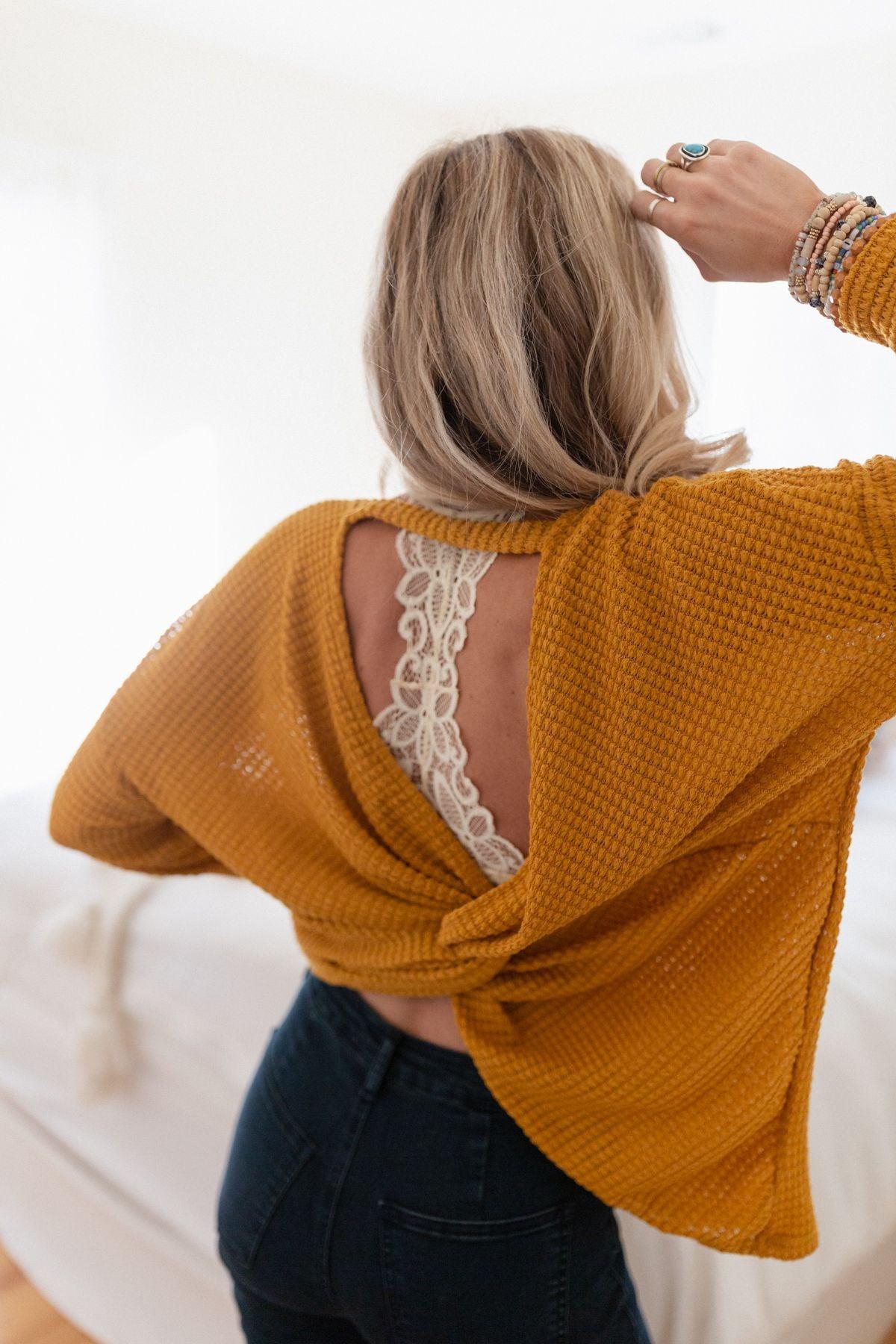 The Nest Flattering Open Back Thermal Knit Top – Three Bird Nest