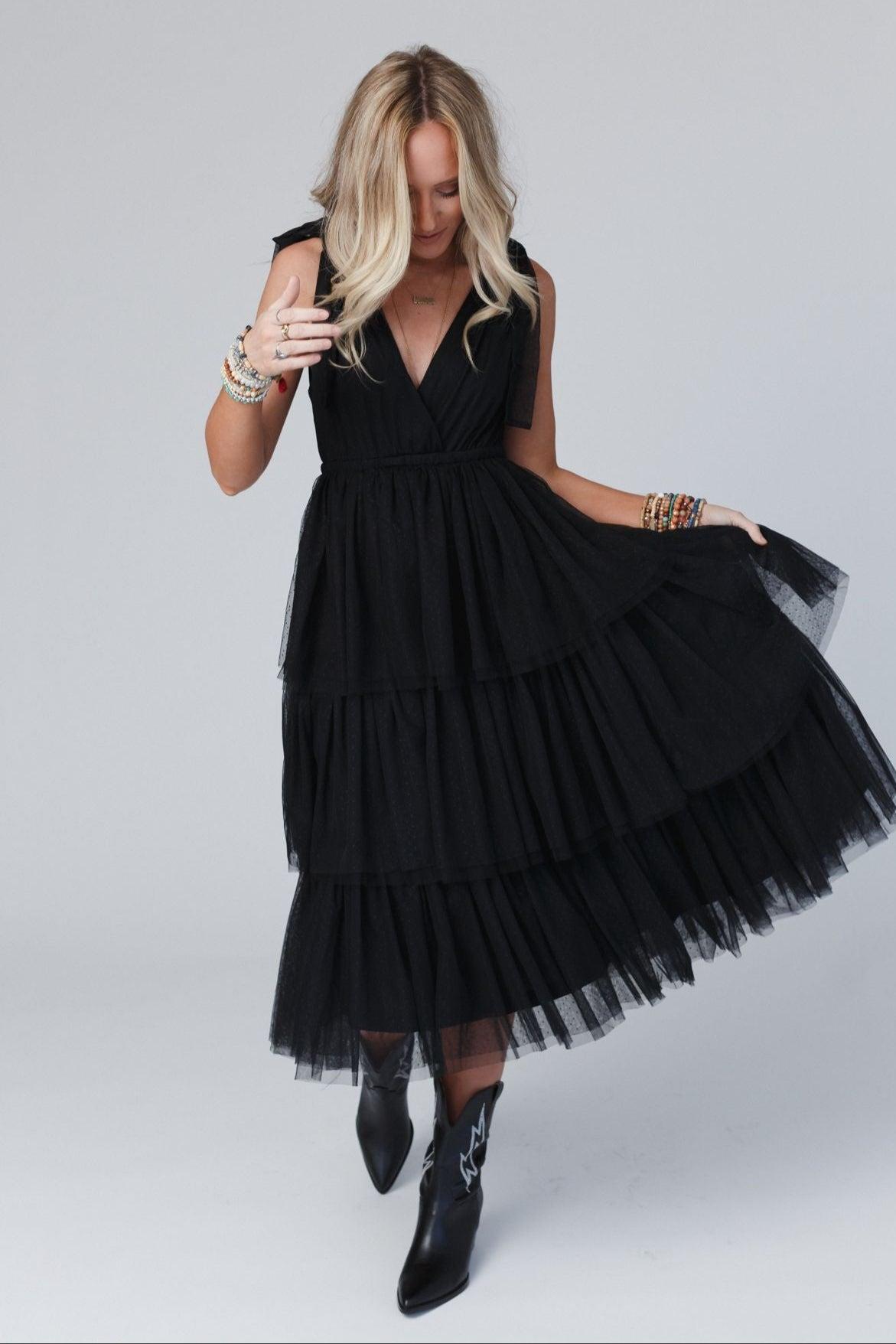 black boho dress Rock Tank Top Mini The short sleeves and graceful maxi length provide balanced coverage Wrap Boho Dress / Black