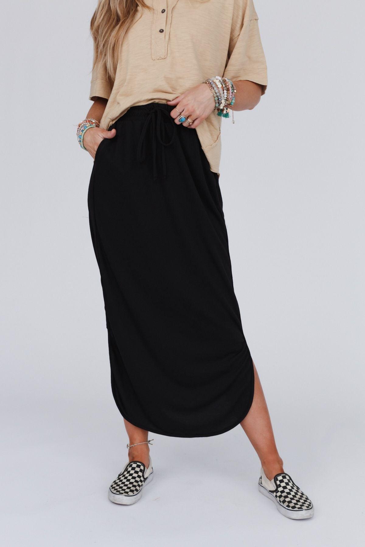 The Nest So Comfy Drawstring Maxi Skirt - Black – CY Fashion