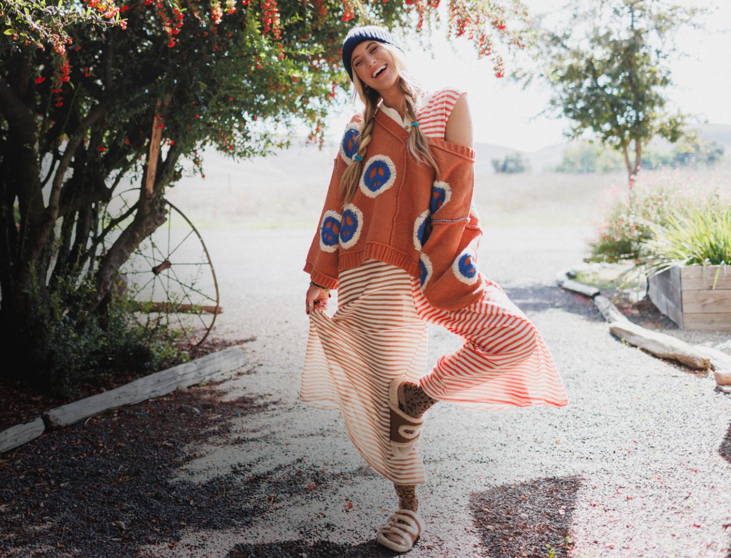 dress code bohemian Women's Clothing, Free-Spirited Boho Outfits, Clothes Color:Athletic Gray The Return of '80s/'90s poeticflorals Style