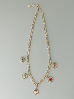 Flower Gem Charm Necklace