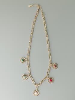 Flower Gem Charm Necklace