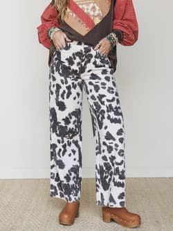 Cowgirl Calling Cow Print Wide Leg Pants