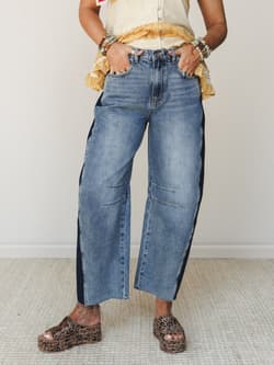 Two Tone Wide Leg Barrel Jeans