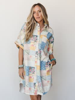 Floral Vines Patchwork Denim Dress