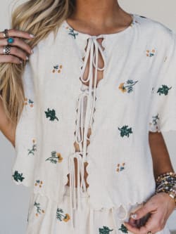 Fleur Amore Embroidered Tie Front Top