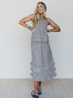 Freya Striped Ruffle Trim Two Piece Set