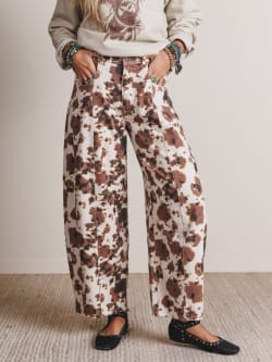 Belle Cow Print Barrel Jeans
