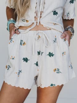 Fleur Amore Embroidered Linen Shorts