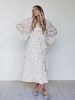 Vintage Petals Tiered Flare Maxi Dress