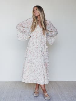 Vintage Petals Tiered Flare Maxi Dress