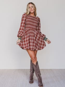 Sunset Rust Plaid Dress