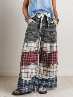 Camo Meets Plaid Wide Leg Pants