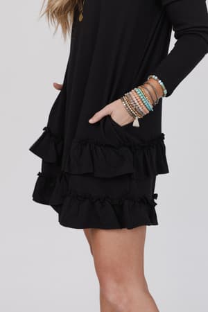 constance-ruffle-hem-long-sleeve-dress-black/Black