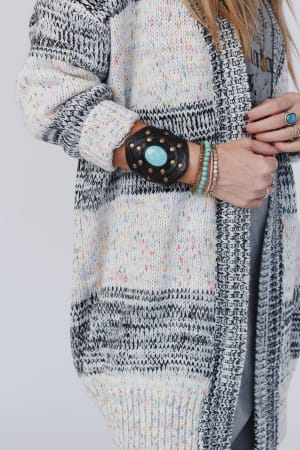 aegean-boho-black-leather-cuff-bracelet-turquoise/Black