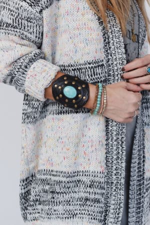 aegean-boho-black-leather-cuff-bracelet-turquoise/Black