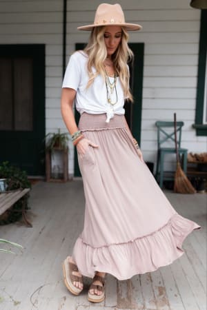 The Nest Rustic Romance Smocked Maxi Skirt: undefined