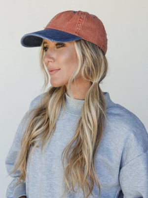 Distressed Baseball Cap Dad Hat
- Two Tone Orange Blue OS / Two Tone Orange Blue