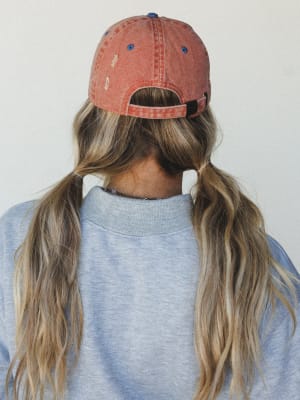 Distressed Baseball Cap Dad Hat
 - Two Tone Orange Blue OS / Two Tone Orange Blue