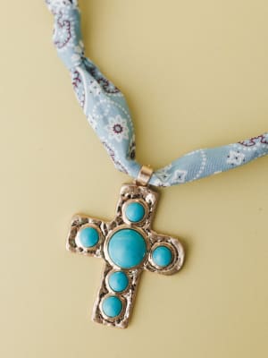 Cross Bandana Necklace - Blue OS / Blue