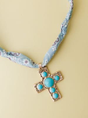 Cross Bandana Necklace - Blue OS / Blue