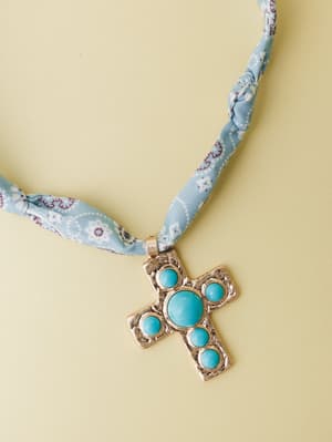Cross Bandana Necklace - Blue OS / Blue