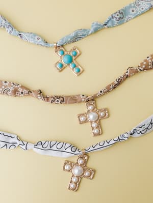 Cross Bandana Necklace - Brown OS / Brown