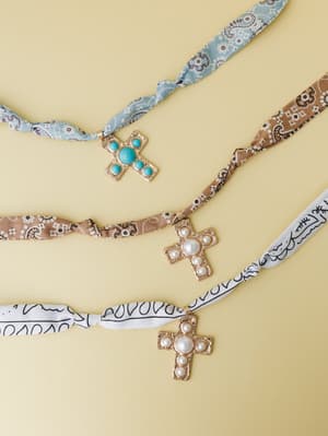 Cross Bandana Necklace - White OS / White