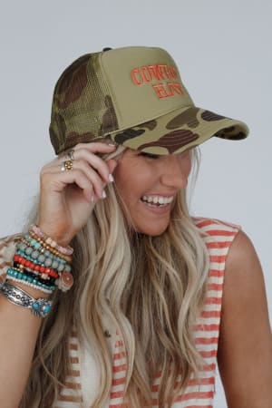 not-your-cowboy-trucker-hat-olive-camo/Olive Camo
