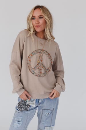 Jenny Floral Peace Sign Pullover Top: undefined