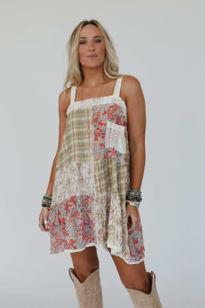 Golden Fields Patchwork Dress: undefined