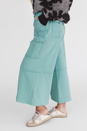 Game On Cargo Wide Leg Pant in Green