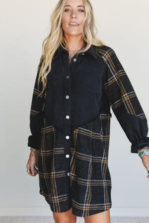 Beau Plaid Button Front Dress: undefined