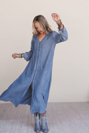 Bluegrass Button Embroidered Maxi Dress: undefined