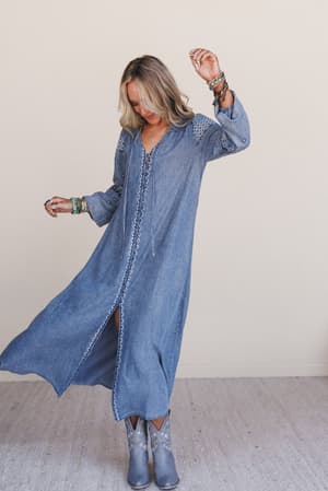 Bluegrass Button Embroidered Maxi Dress: undefined