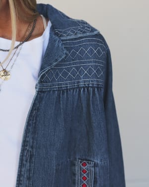 Denim Joy Jean Embroidered Jacket - Medium Wash L / Medium Wash