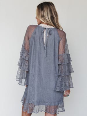 Rana Bell Lace Sleeve Dress - Grey L / Grey
