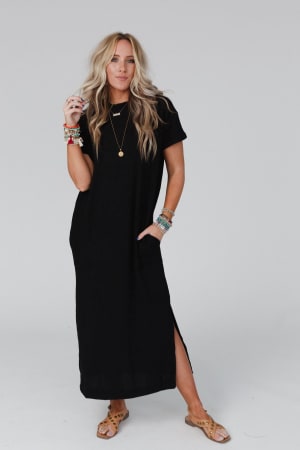 easy-days-maxi-slit-tee-dress-black/Black