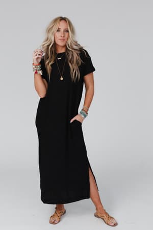 easy-days-maxi-slit-tee-dress-black/Black